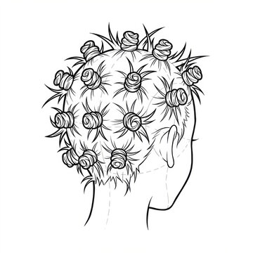 Technical Line Art of Y2K Multi Bantu Knots with Spikes Back View