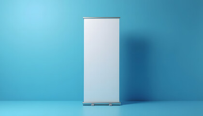 A tall white rectangular object on a blue background