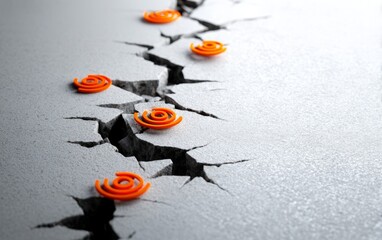 Obraz premium Seismic Risk Zone Illustration with Cracks and Colorful Spirals on Surface