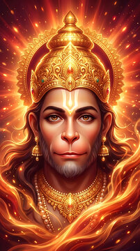 Lord hanuman fire element portrait for hanuman jayanti powerful celebration including hanuman chalisa stotra and intense hanuman puja rituals for high energy and divine spiritual heat