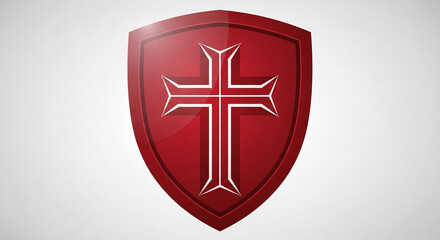 Obraz premium A red shield with a white cross on a gray background