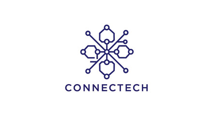 Obraz premium Connectech Logo Design with Network Nodes.