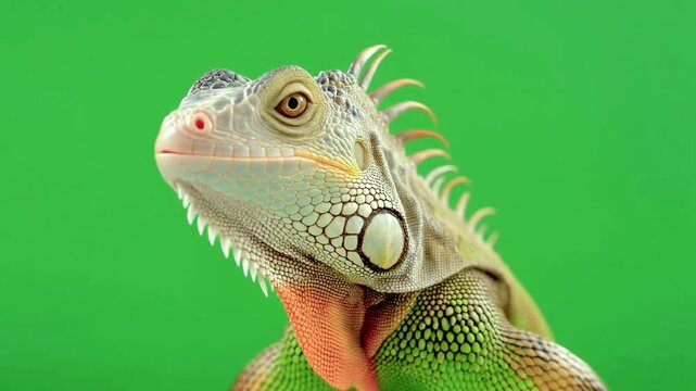A large green iguana meme stands on social media against a vibrant green background