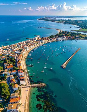 Aerial View of Sandbanks Peninsula and Poole Harbour, Dorset, UK.