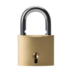 Naklejka premium Locked steel padlock, isolated ontransparent background. Symbol of safety and protection. Locking mechanism for houses and barns, gates, sheds
