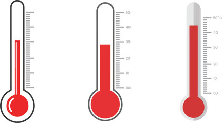 High-quality image of three red liquid medical thermometers indicating high fever, perfect for health, illness, and temperature-related content.