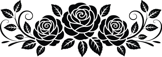 Rose vine border element vector, romantic black floral vine with roses and leaves for decorative border frame and vintage botanical design. © Clinton Black