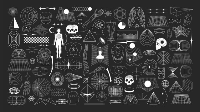Vector set of abstract wireframe geometric shapes and anatomy icons