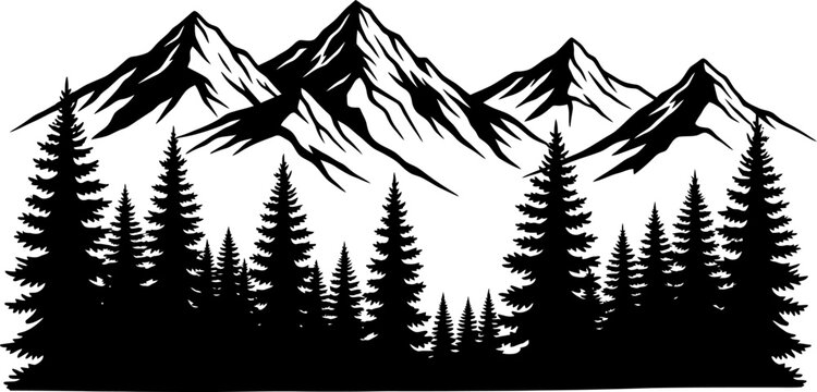 Serene mountain landscape with pine trees