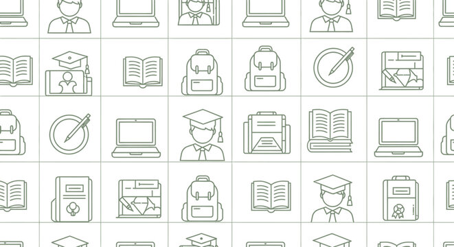 Educational icon pattern student books and laptop computer outline design