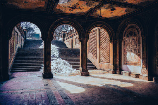 The underground level of the Bethesda Terrace in New York City's Central Park.