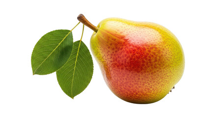 Fresh pear with green leaves isolated on transparent background