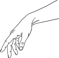 A black and white line drawing of a human hand