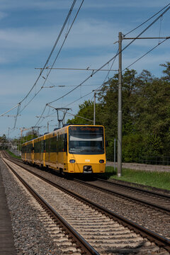 Stuttgart, Germany- April 27, 2025: U6 U-bahn tram train driving towards Gerlingen