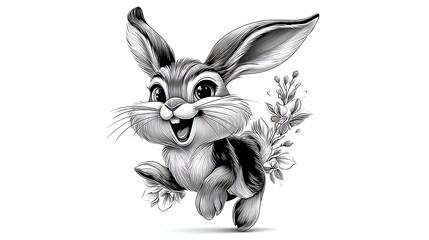 Obraz premium Hand drawn bunny illustration with delicate floral accents high resolution image