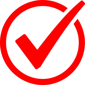 Red check mark inside a circle, symbol for confirmation, approval, or completion of tasks