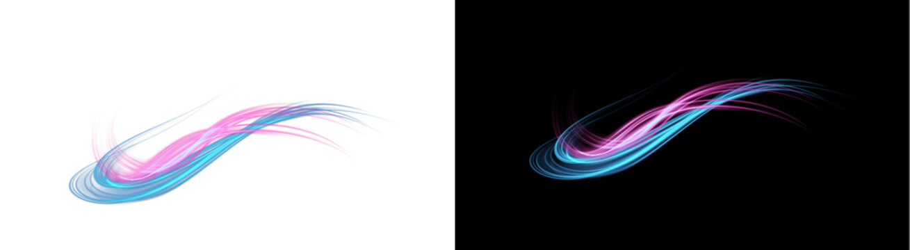 PNG image of&nbsp;Dynamic glowing light trails in vibrant pink and blue colors creating a futuristic abstract design element on transparent background.