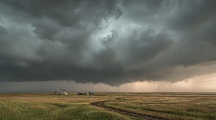 Fototapeta premium Ominous storm clouds sweep over the Saskatchewan prairie at dusk