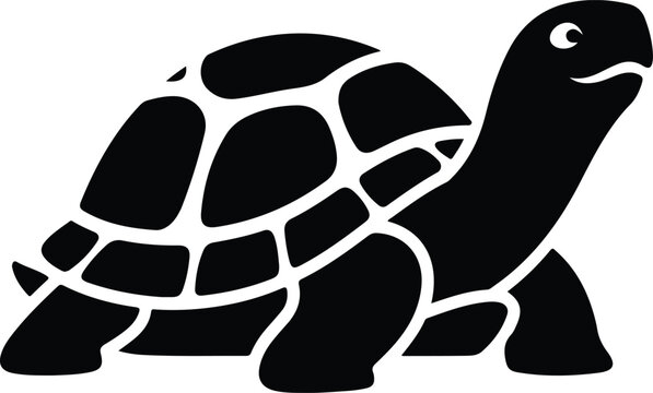 Silhouette turtle with patterned shell walking in profile vector illustration