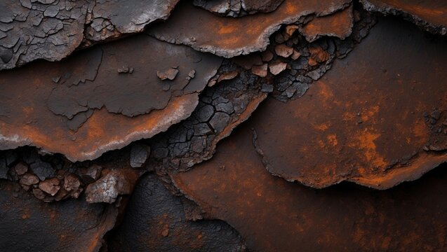 Abstract Industrial Cracked Rust Paint Texture Background with Peeling Layers - suitable for grunge design, vintage textures, distressed overlays, and rugged branding.