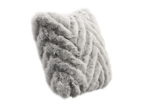 Light gray shaggy faux fur pillow isolated PNG, square fluffy cushion with chevron zigzag fur texture, soft cozy home decor element