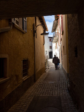 Roveredo Nucleo street in the village of Capriasca, close to the city of Lugano, Switzerland