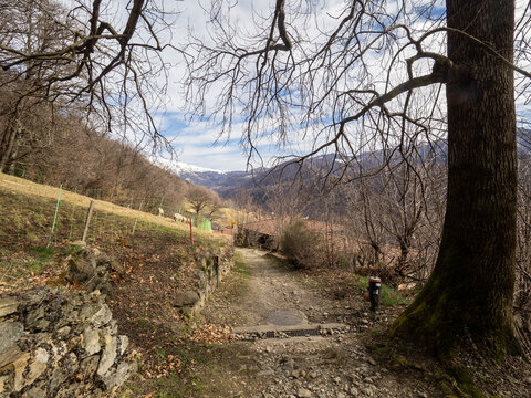 Roveredo Nucleo street in the village of Capriasca, close to the city of Lugano, Switzerland