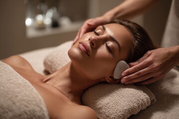 Relaxing skincare session using gua sha tool on the face in a stylish salon