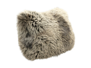 Taupe shaggy faux fur lumbar pillow isolated PNG, rectangular fluffy cushion with long plush fur texture decorative home decor element