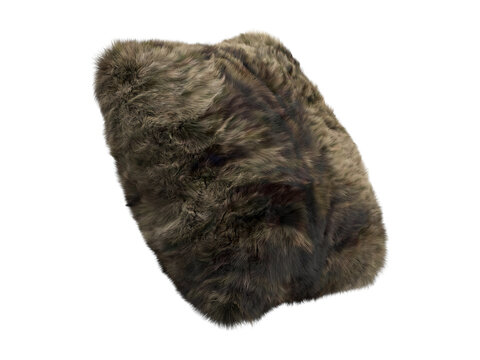 Dark brown shaggy faux fur square pillow isolated PNG, fluffy decorative cushion with long plush fur texture decorative home decor element