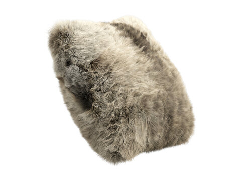 Beige shaggy faux fur square pillow isolated PNG, fluffy plush decorative cushion with long pile fur texture home decor element