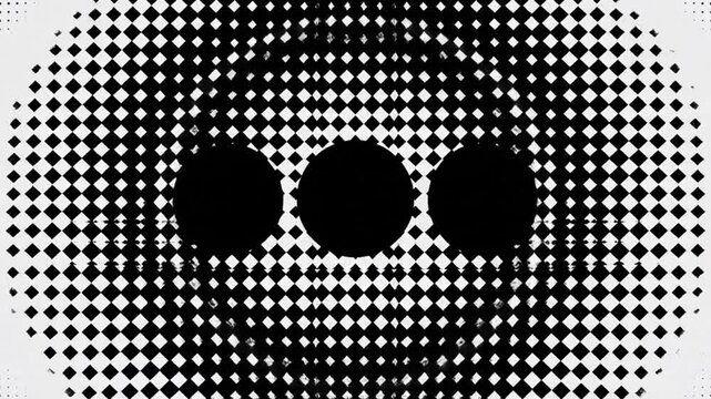 Abstract black and white halftone pattern with radial gradient dots and diamonds