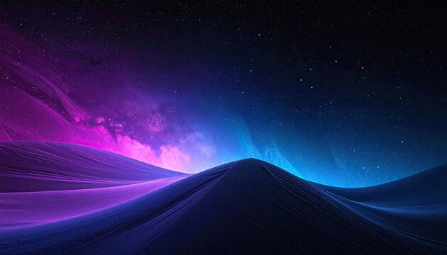 Abstract landscape with waves colored vibrant blue, purple, and dark violet hues