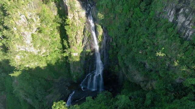 Aerial drone footage of the waterfall at San Cristobal, PR