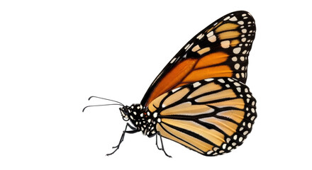 Monarch butterfly PNG isolated on transparent background, beautiful orange and black insect with intricate wing patterns for nature designs © Maria