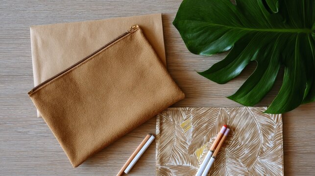 You can show off your design ideas on zipper pouches. Kraft paper is the background.
