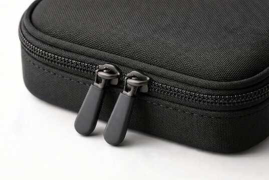Black zippered hard case close up zipper pull detail
