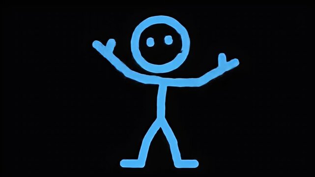 A blue stick figure with outstretched arms against a dark black background
