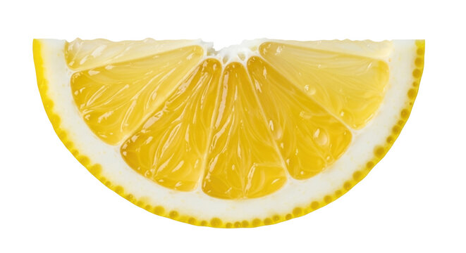 Bright yellow lemon slice PNG isolated on transparent background, citrus fruit wedge for summer drinks and healthy eating