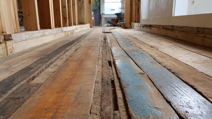 Obraz premium Wood planks get laid down inside the house.