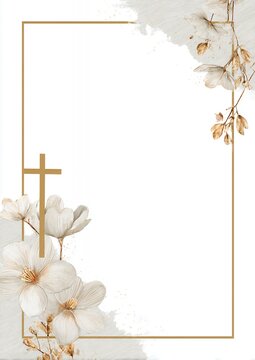 invitation card template with cross and floral design