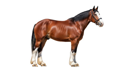 Fototapeta premium Majestic Clydesdale horse PNG isolated on transparent background, powerful draft horse with feathered legs for equine design projects