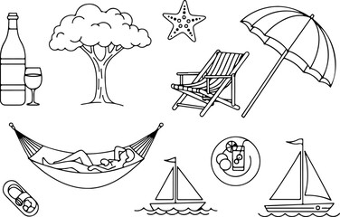 Summer vacation icons and objects for travel and leisure activities © PureVector Lab