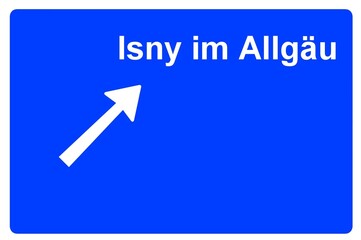 Illustration eines Autobahn-Ausfahrtschildes mit der Beschriftung "Isny im Allg&auml;u"	