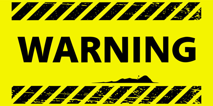 ellow caution sign board in grunge style with black lines. Realistic warning signboard, attention banner template, road shield. Vector illustration with grain, old texture, stain and scratch.