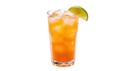 Fototapeta premium Refreshing orange cocktail with ice and lime isolated PNG, summer drink on transparent background for party and bar menus