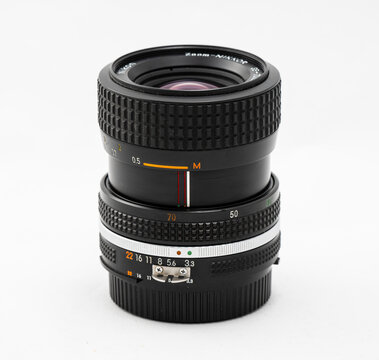 Gothenburg, Sweden - August 04 2024: Side profile of Nikon 35 70mm manual zoom lens with distance scale markings.