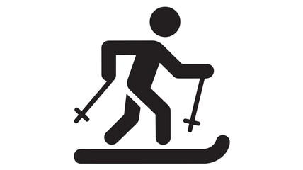 Skier Silhouette Icon Gliding Down Snowy Slope for Winter Sports, Skiing Adventure Symbol Isolated on White