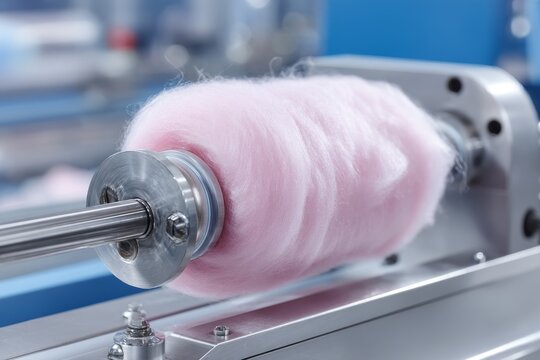 Pink cotton candy spins on machine at a fairground Generative AI