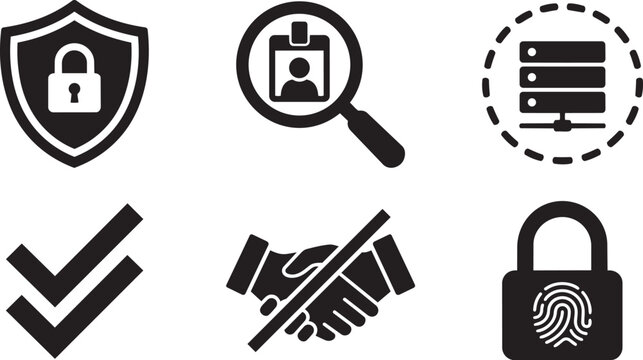 Cybersecurity Zero-Trust Architecture Symbols explicitly verifying identities and segmenting networks solid black vector silhouette icon set for secure systems